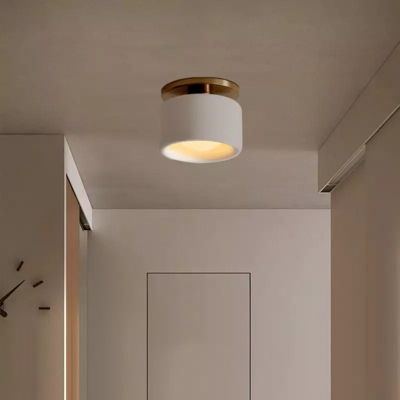 Flush Mount Ceiling Light Modern Ceramic Drum Shade with Brass Fitting