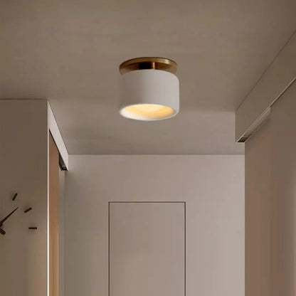 Flush Mount Ceiling Light Modern Ceramic Drum Shade with Brass Fitting