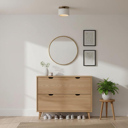 Flush Mount Ceiling Light Modern Ceramic Drum Shade with Brass Fitting
