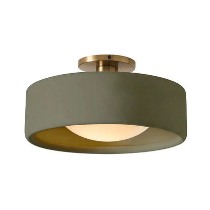 Flush Mount Ceiling Light Modern Ceramic Drum Shade with Brass Fitting
