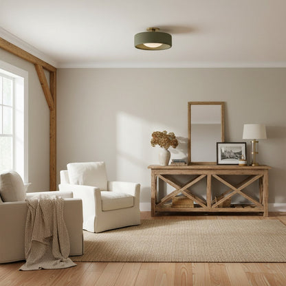 Flush Mount Ceiling Light Modern Ceramic Drum Shade with Brass Fitting