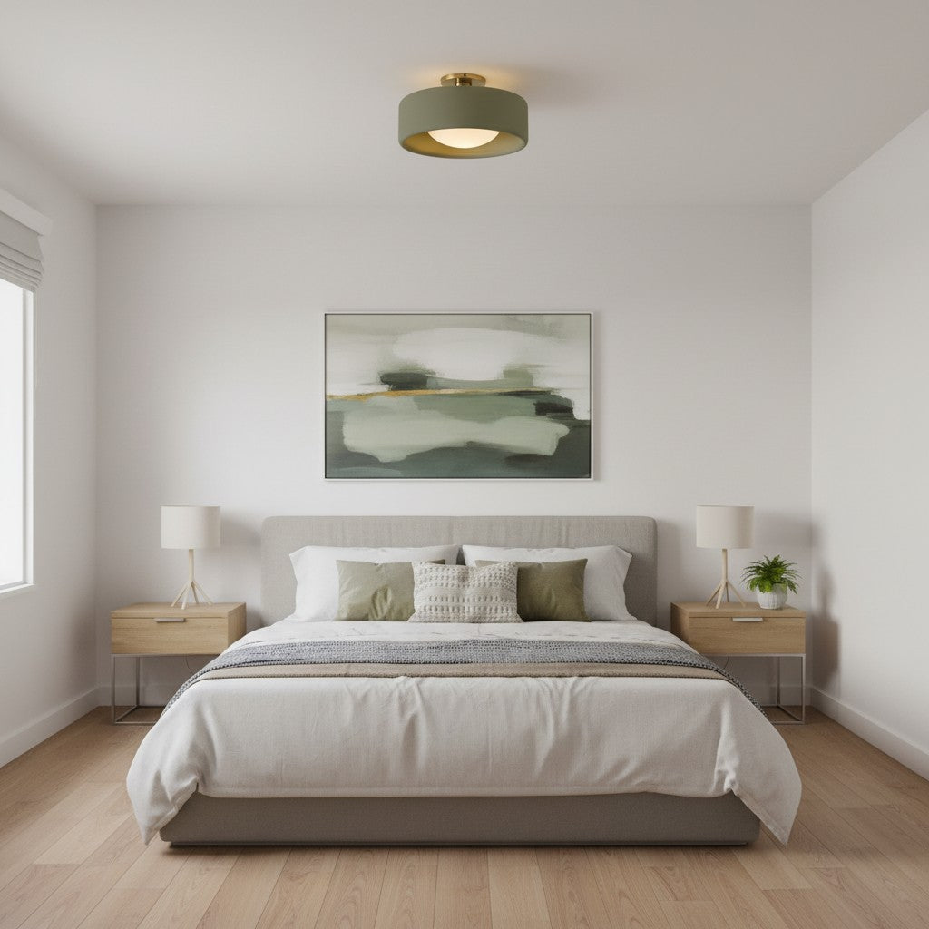 Flush Mount Ceiling Light Modern Ceramic Drum Shade with Brass Fitting