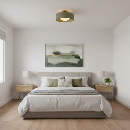 Flush Mount Ceiling Light Modern Ceramic Drum Shade with Brass Fitting