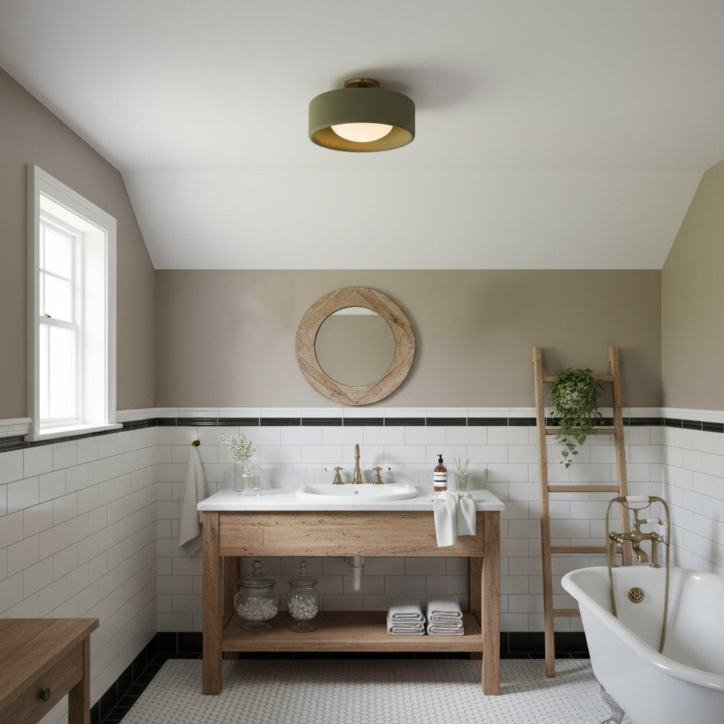 Flush Mount Ceiling Light Modern Ceramic Drum Shade with Brass Fitting