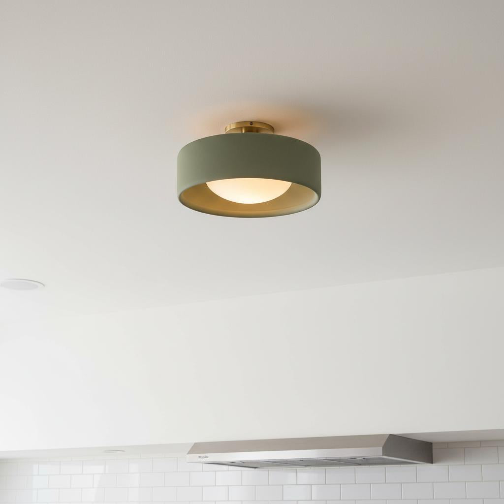 Flush Mount Ceiling Light Modern Ceramic Drum Shade with Brass Fitting