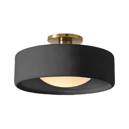 Flush Mount Ceiling Light Modern Ceramic Drum Shade with Brass Fitting