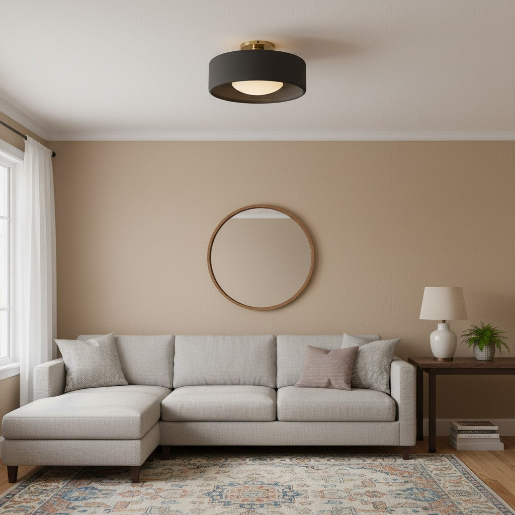 Flush Mount Ceiling Light Modern Ceramic Drum Shade with Brass Fitting
