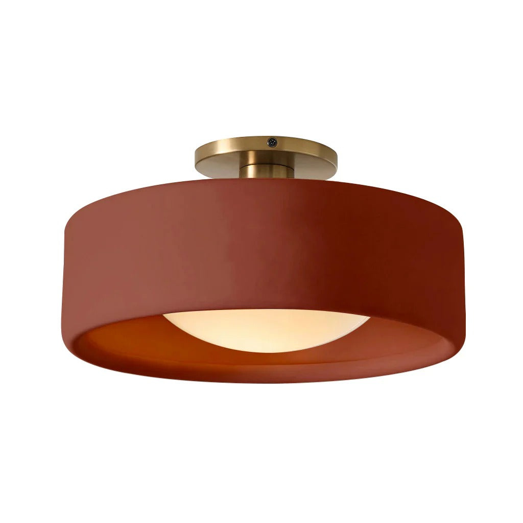 Flush Mount Ceiling Light Modern Ceramic Drum Shade with Brass Fitting