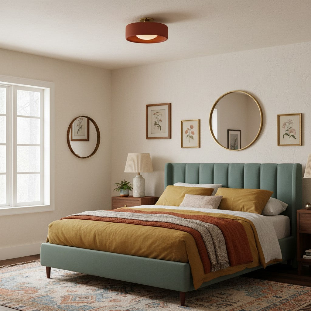 Flush Mount Ceiling Light Modern Ceramic Drum Shade with Brass Fitting