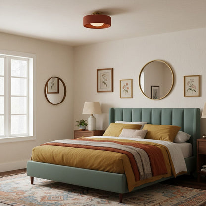 Flush Mount Ceiling Light Modern Ceramic Drum Shade with Brass Fitting