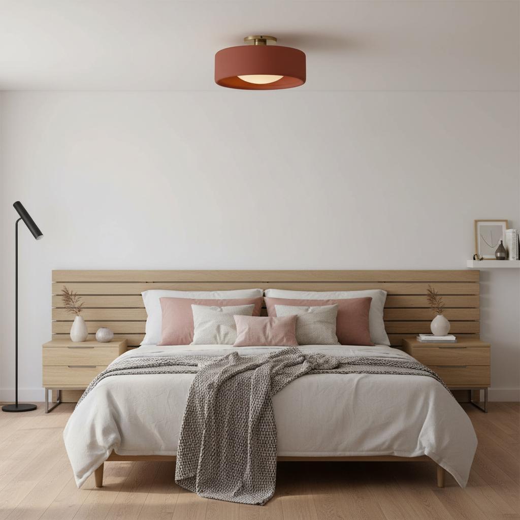 Flush Mount Ceiling Light Modern Ceramic Drum Shade with Brass Fitting