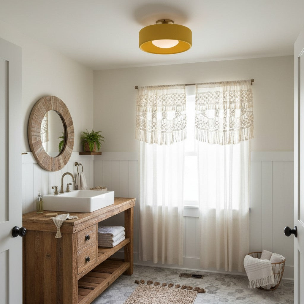 Flush Mount Ceiling Light Modern Ceramic Drum Shade with Brass Fitting