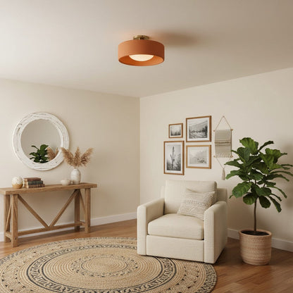 Flush Mount Ceiling Light Modern Ceramic Drum Shade with Brass Fitting