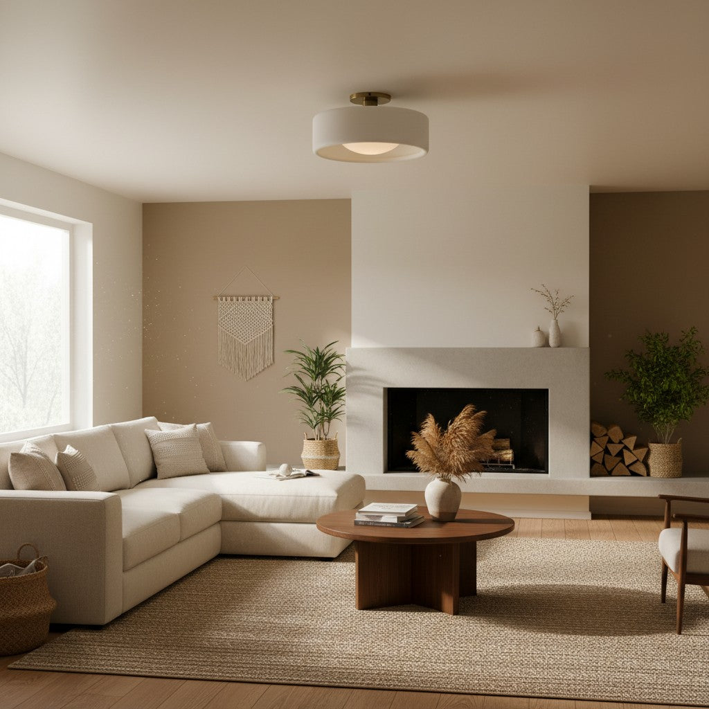 Flush Mount Ceiling Light Modern Ceramic Drum Shade with Brass Fitting