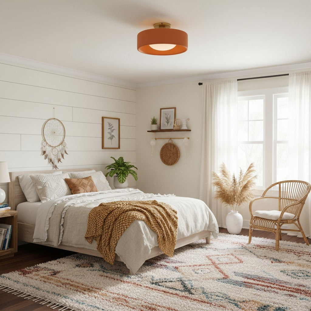 Flush Mount Ceiling Light Modern Ceramic Drum Shade with Brass Fitting