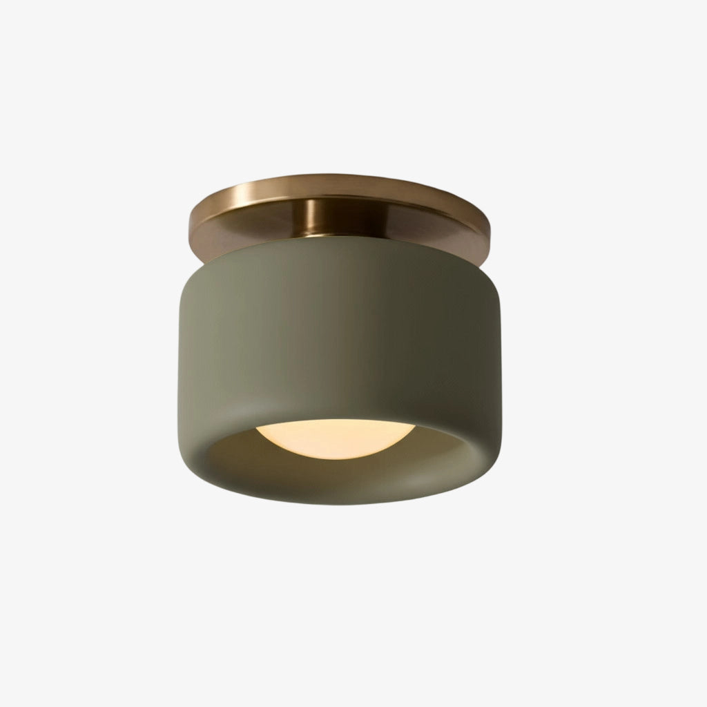 Flush Mount Ceiling Light Modern Ceramic Drum Shade with Brass Fitting