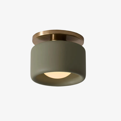 Flush Mount Ceiling Light Modern Ceramic Drum Shade with Brass Fitting
