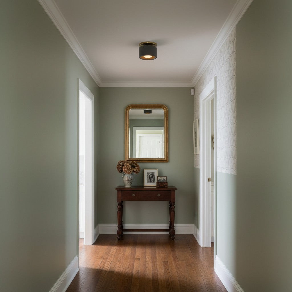 Flush Mount Ceiling Light Modern Ceramic Drum Shade with Brass Fitting