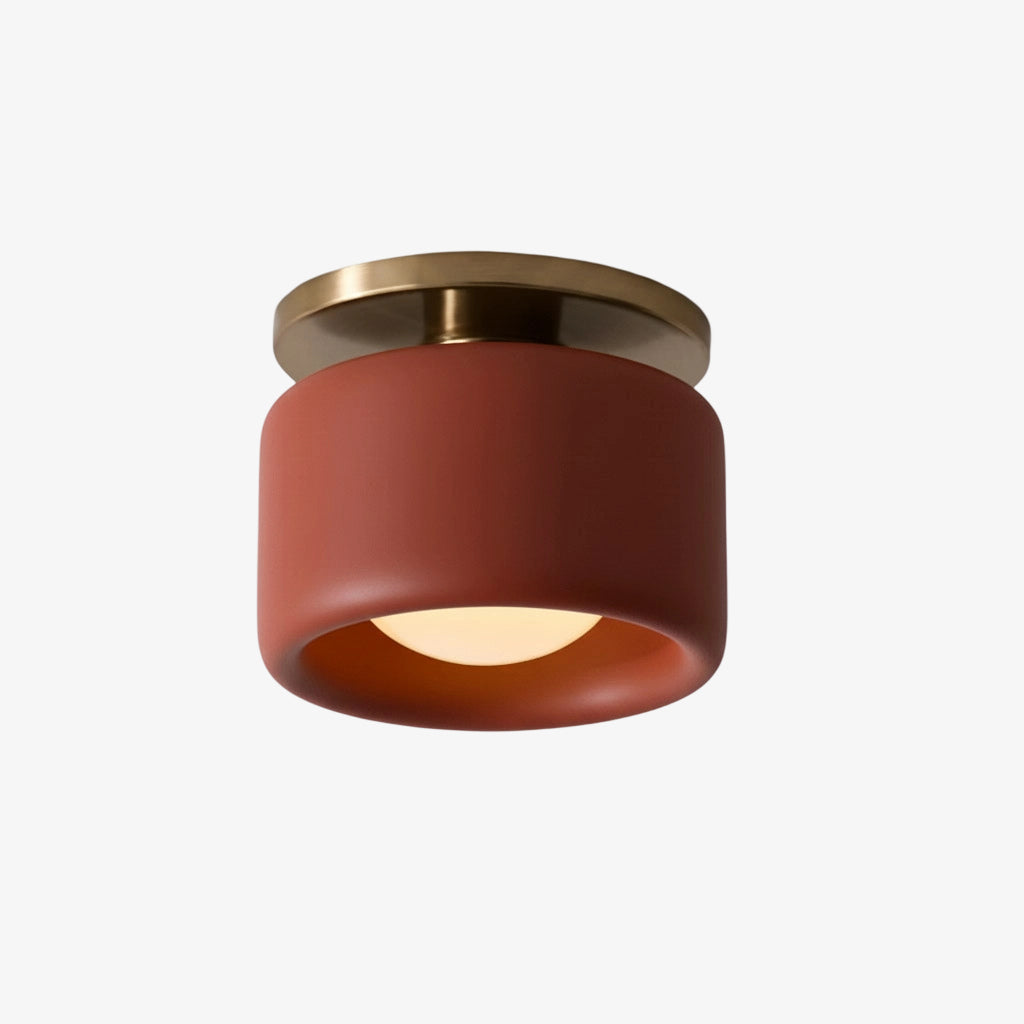 Flush Mount Ceiling Light Modern Ceramic Drum Shade with Brass Fitting