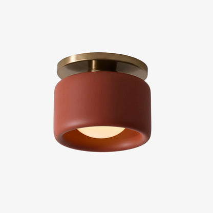 Flush Mount Ceiling Light Modern Ceramic Drum Shade with Brass Fitting