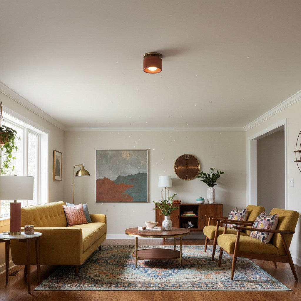 Flush Mount Ceiling Light Modern Ceramic Drum Shade with Brass Fitting