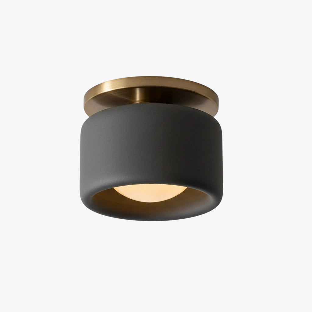 Flush Mount Ceiling Light Modern Ceramic Drum Shade with Brass Fitting