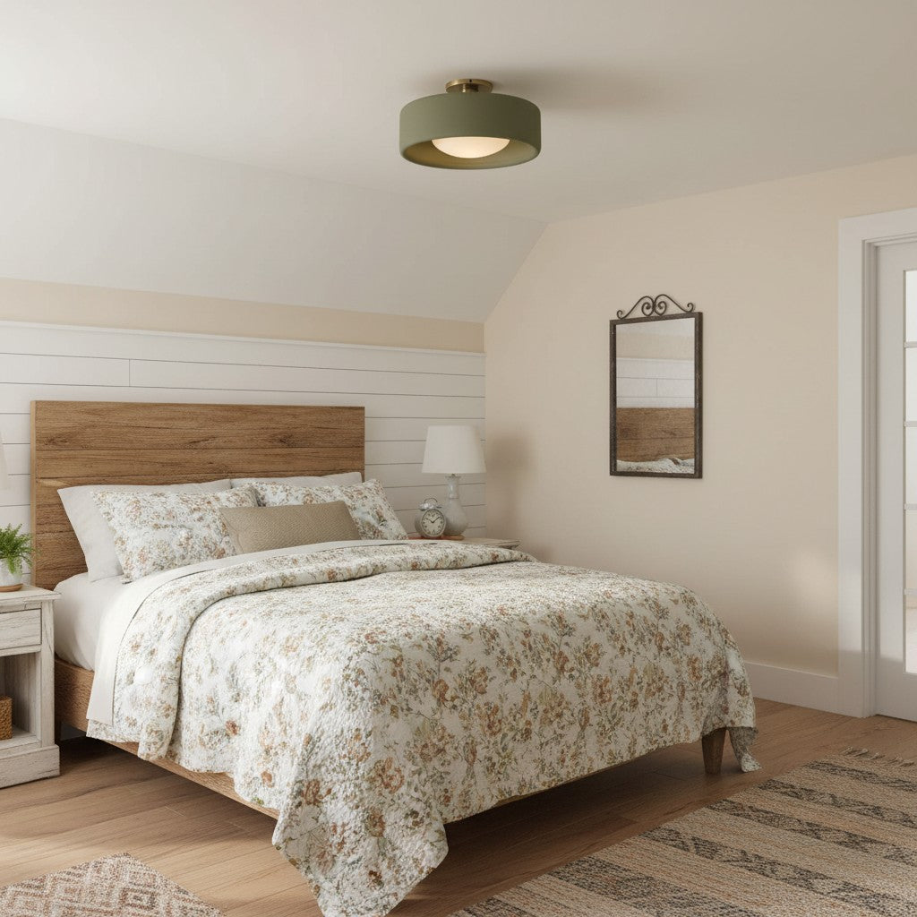 Flush Mount Ceiling Light Modern Ceramic Drum Shade with Brass Fitting