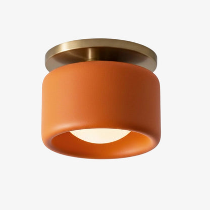 Flush Mount Ceiling Light Modern Ceramic Drum Shade with Brass Fitting