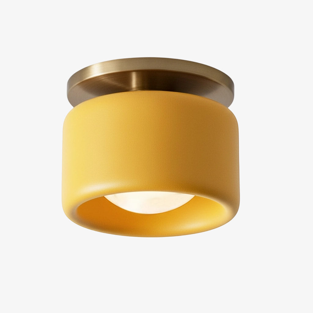 Flush Mount Ceiling Light Modern Ceramic Drum Shade with Brass Fitting