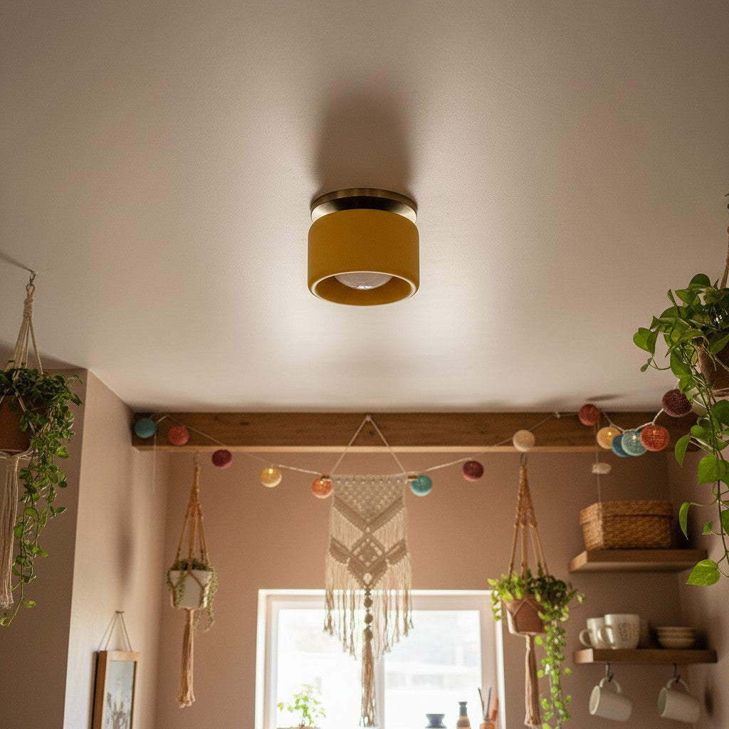 Flush Mount Ceiling Light Modern Ceramic Drum Shade with Brass Fitting