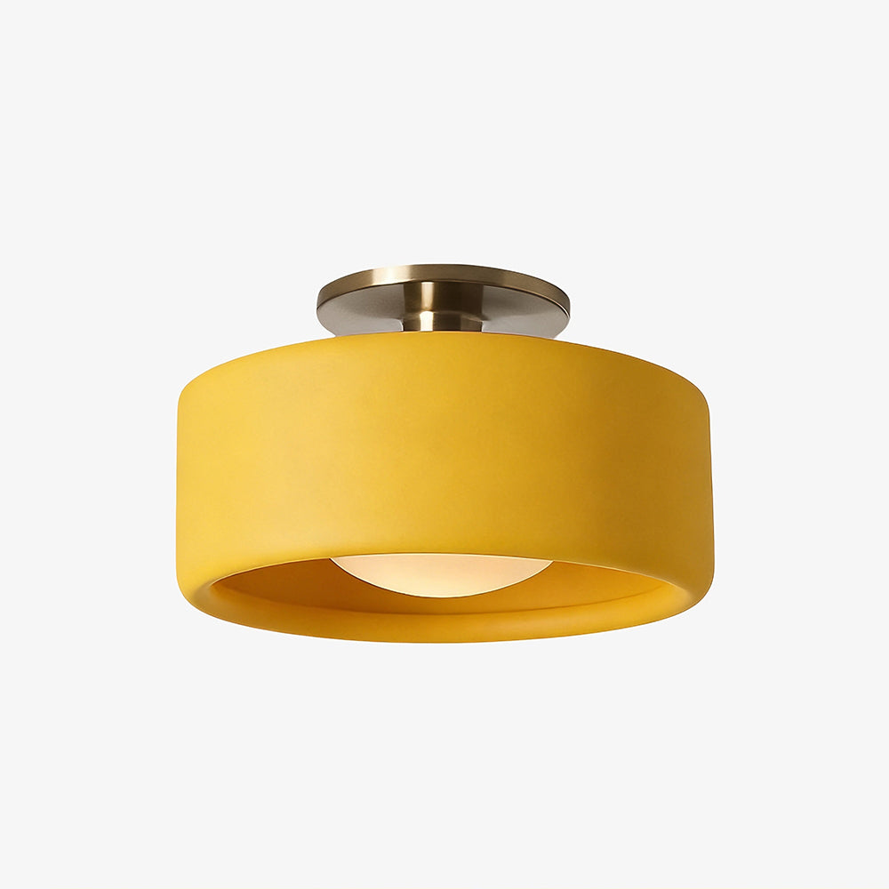 Flush Mount Ceiling Light Modern Ceramic Drum Shade with Brass Fitting