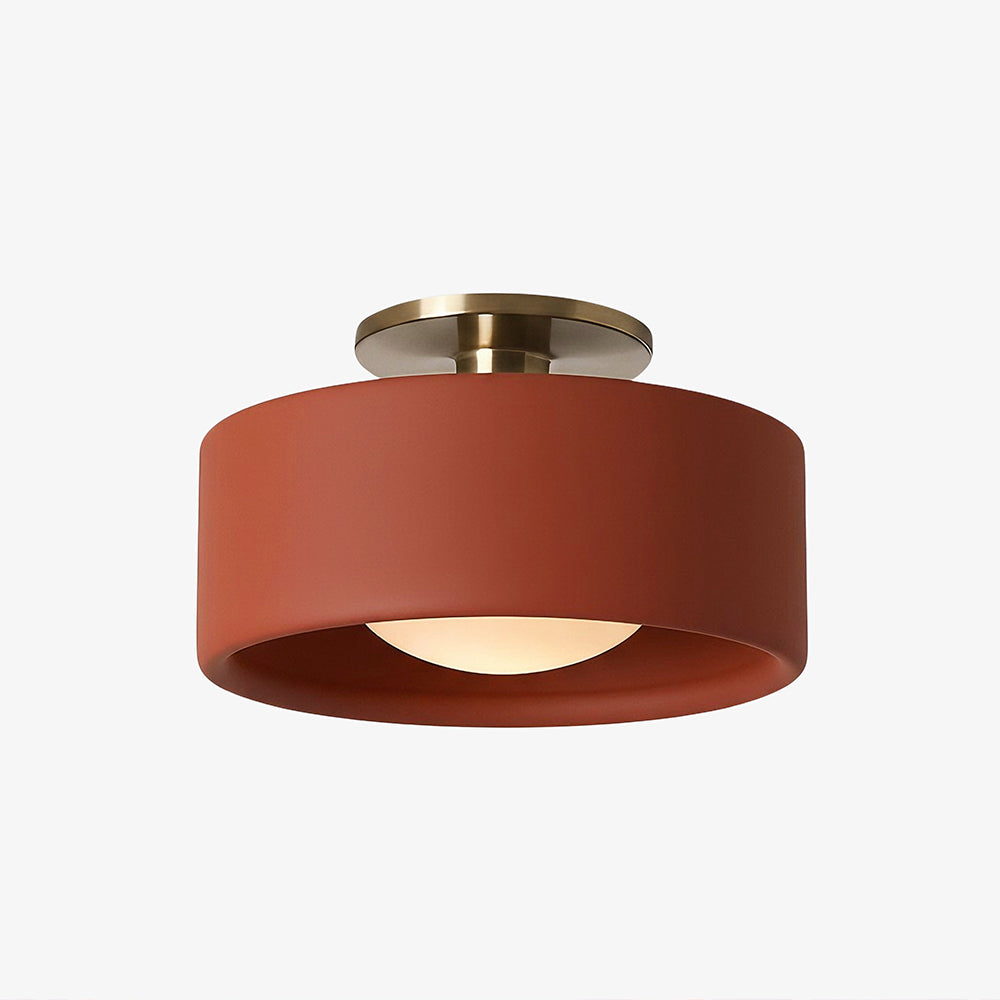 Flush Mount Ceiling Light Modern Ceramic Drum Shade with Brass Fitting