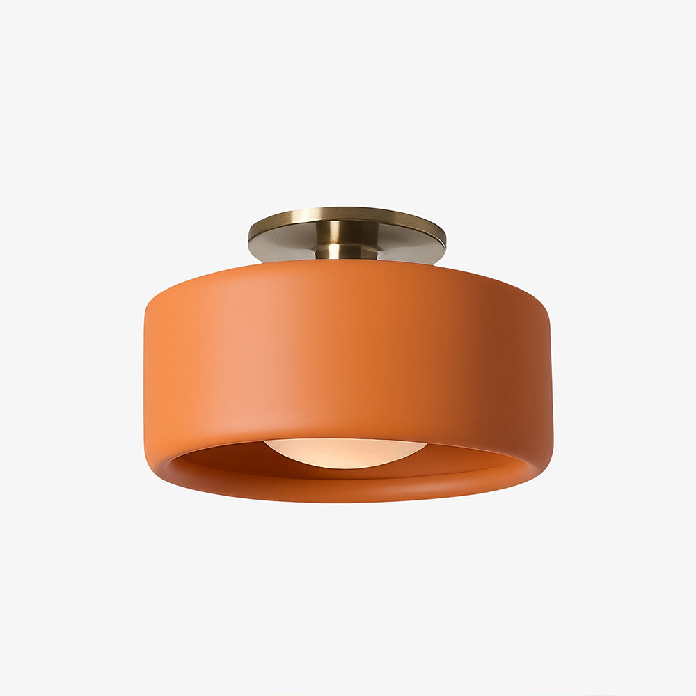 Flush Mount Ceiling Light Modern Ceramic Drum Shade with Brass Fitting