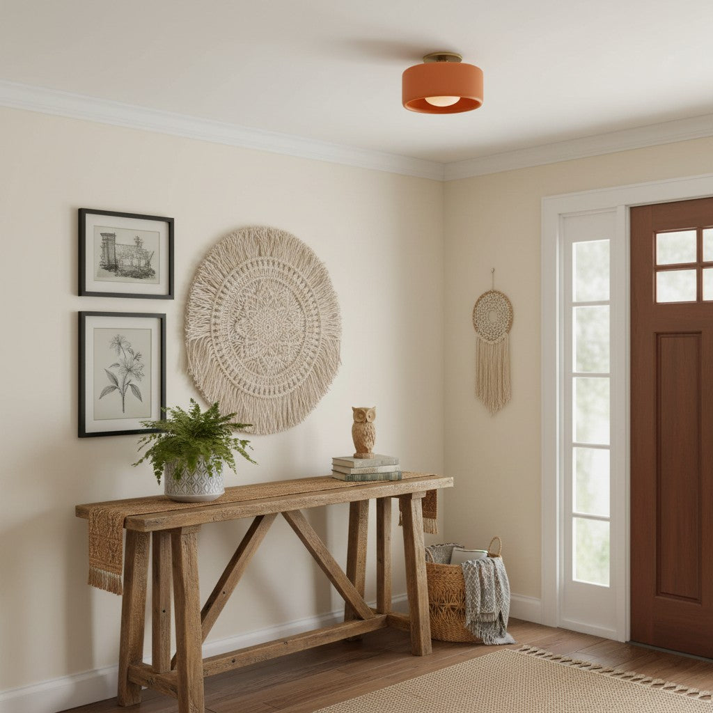 Flush Mount Ceiling Light Modern Ceramic Drum Shade with Brass Fitting