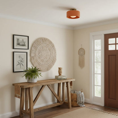 Flush Mount Ceiling Light Modern Ceramic Drum Shade with Brass Fitting
