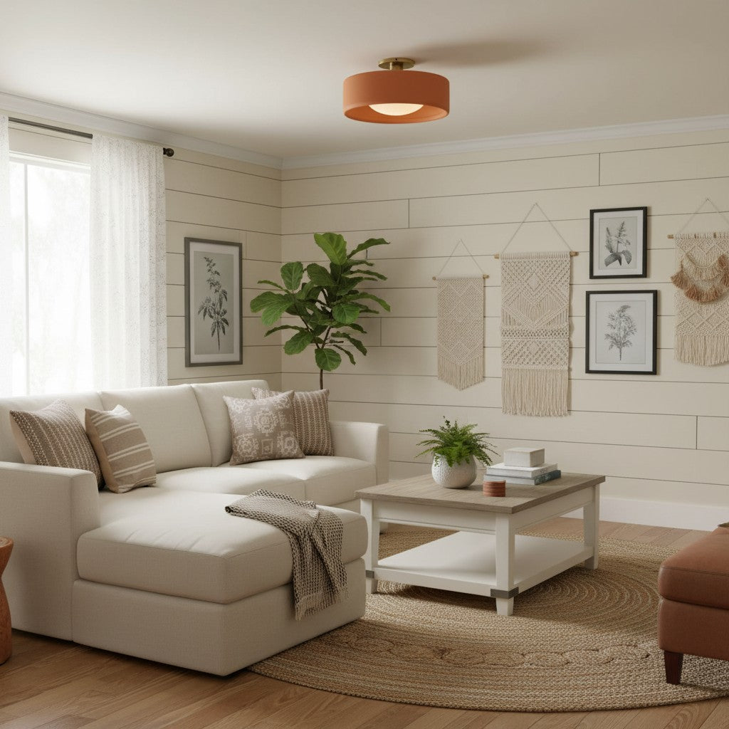 Flush Mount Ceiling Light Modern Ceramic Drum Shade with Brass Fitting