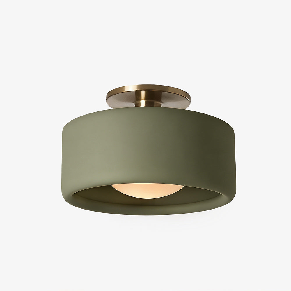 Flush Mount Ceiling Light Modern Ceramic Drum Shade with Brass Fitting