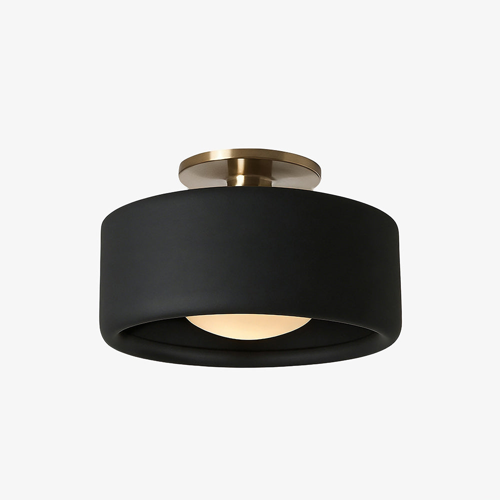 Flush Mount Ceiling Light Modern Ceramic Drum Shade with Brass Fitting