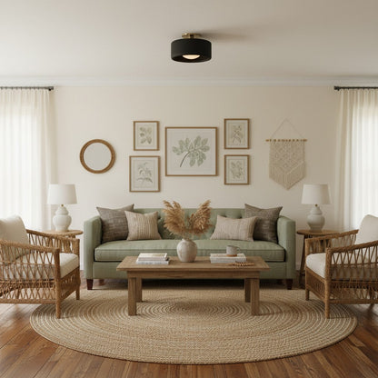 Flush Mount Ceiling Light Modern Ceramic Drum Shade with Brass Fitting