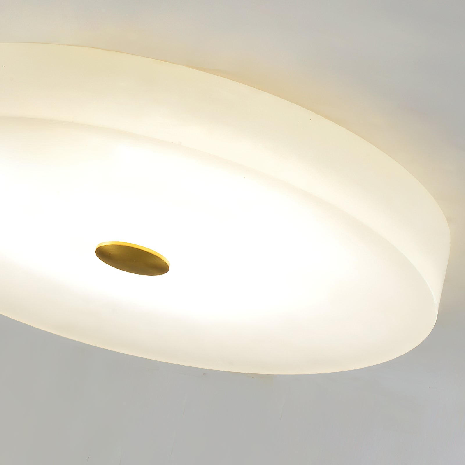 Flush Mount Ceiling Light Modern Minimalist with Alabaster Shade and Brass Detail