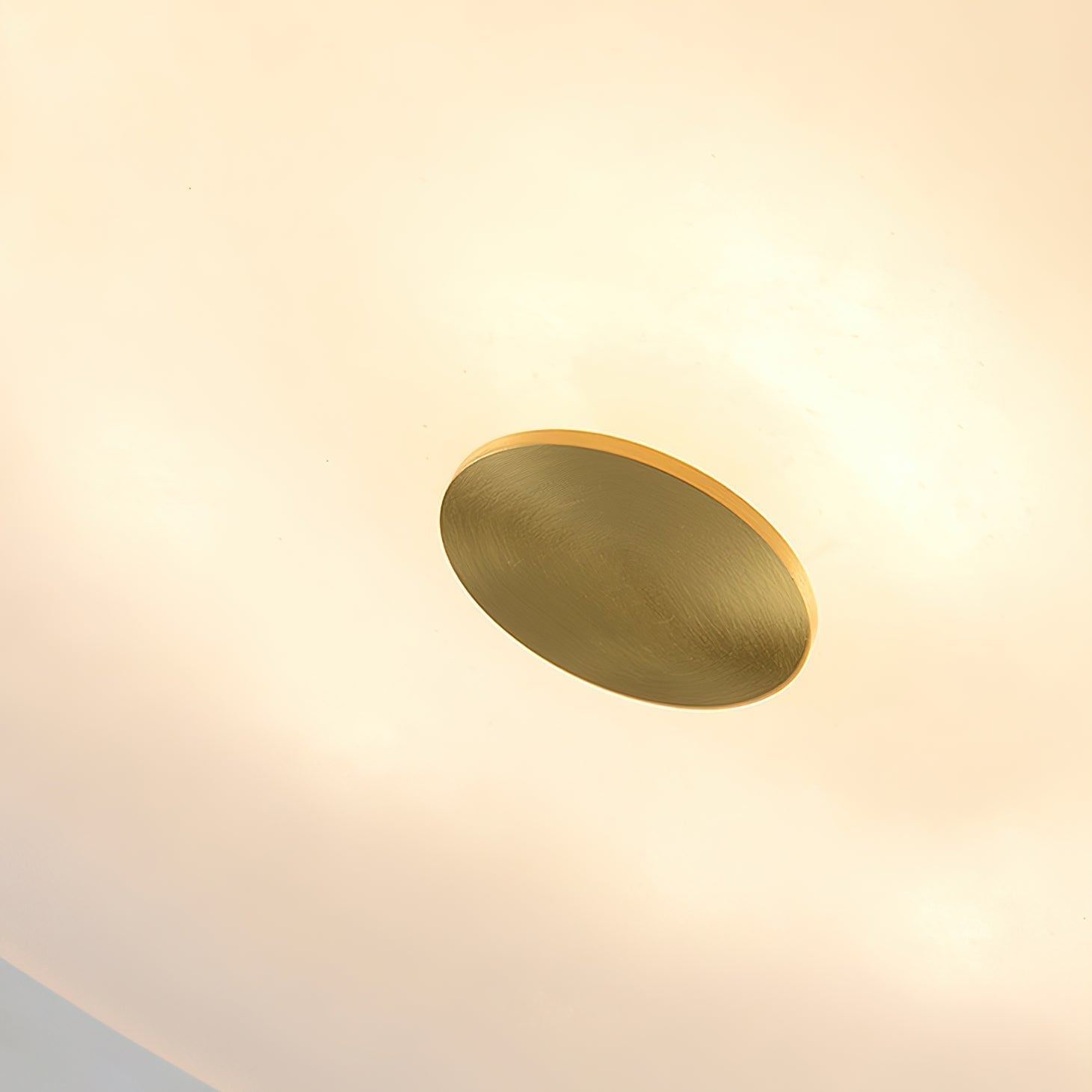 Flush Mount Ceiling Light Modern Minimalist with Alabaster Shade and Brass Detail