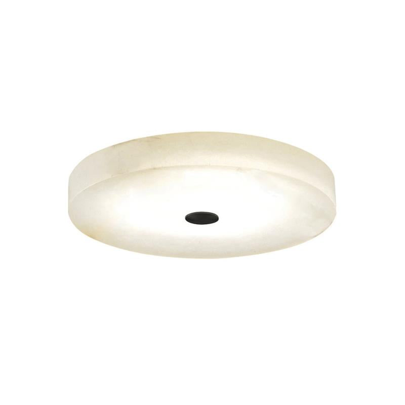 Flush Mount Ceiling Light Modern Minimalist with Alabaster Shade and Brass Detail