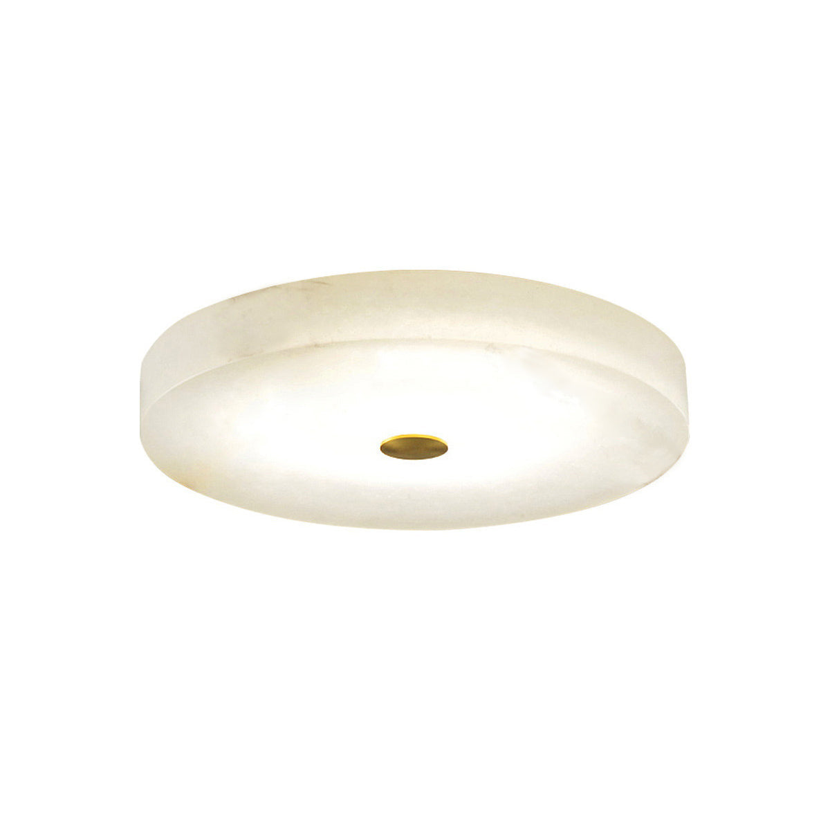Flush Mount Ceiling Light Modern Minimalist with Alabaster Shade and Brass Detail