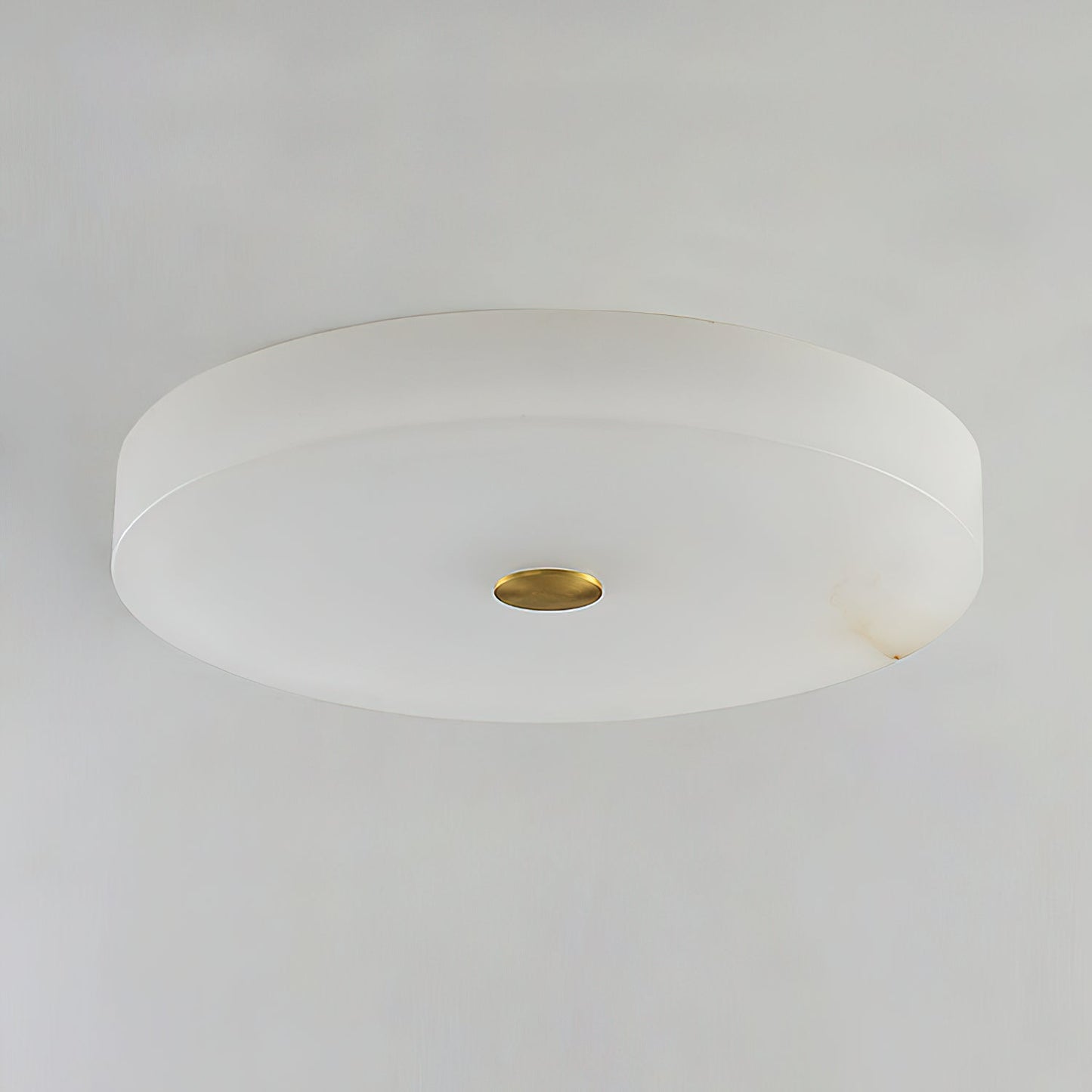 Flush Mount Ceiling Light Modern Minimalist with Alabaster Shade and Brass Detail