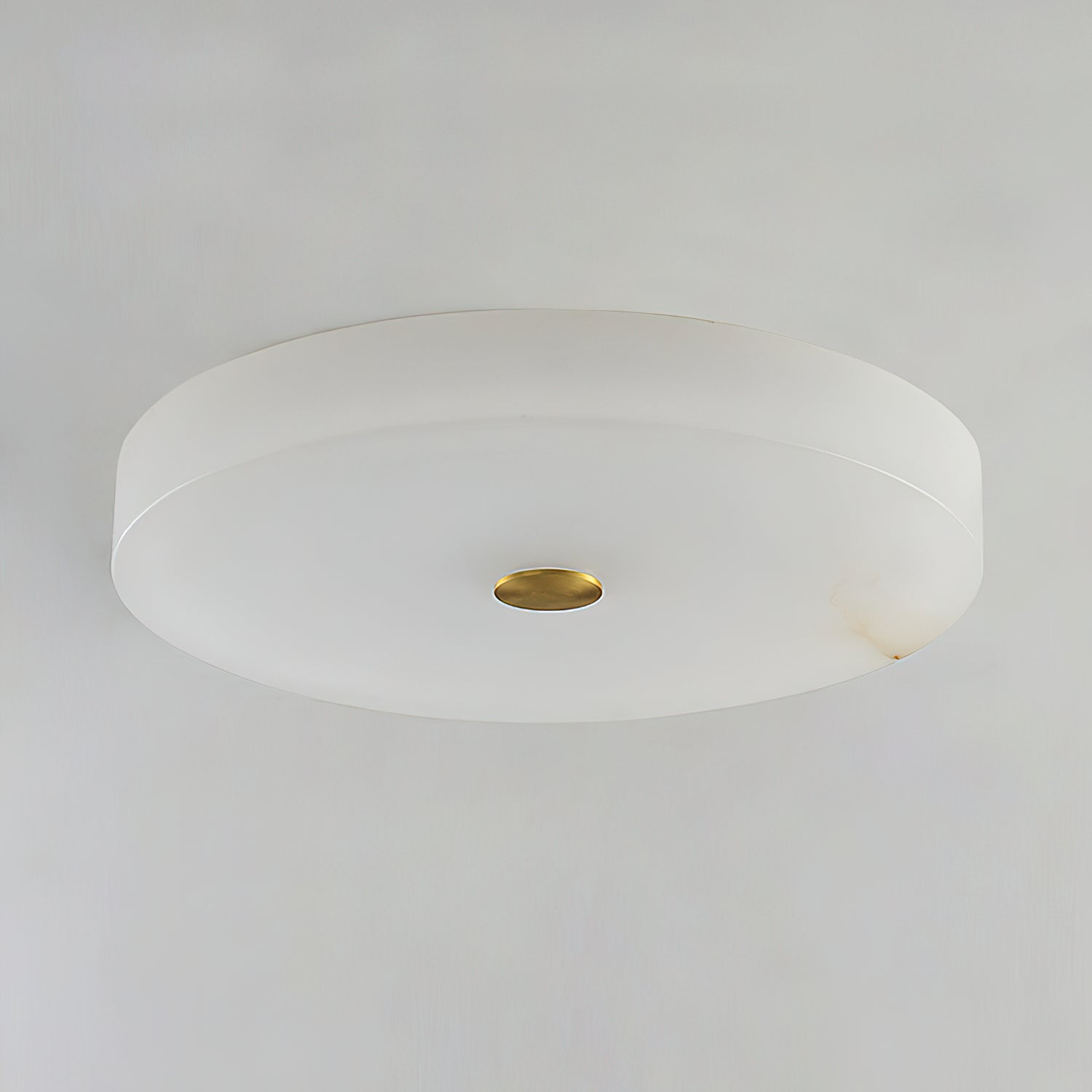 Flush Mount Ceiling Light Modern Minimalist with Alabaster Shade and Brass Detail