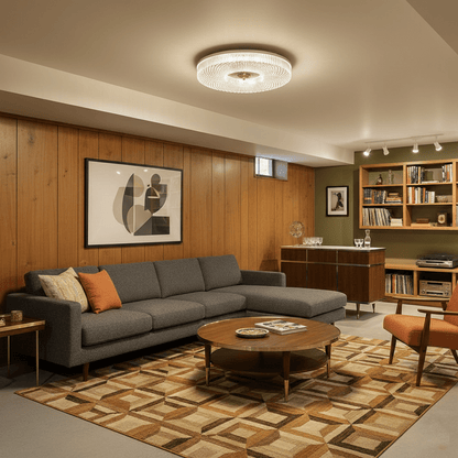 Flush Mount Ceiling Light Modern Round with Textured Glass Diffuser