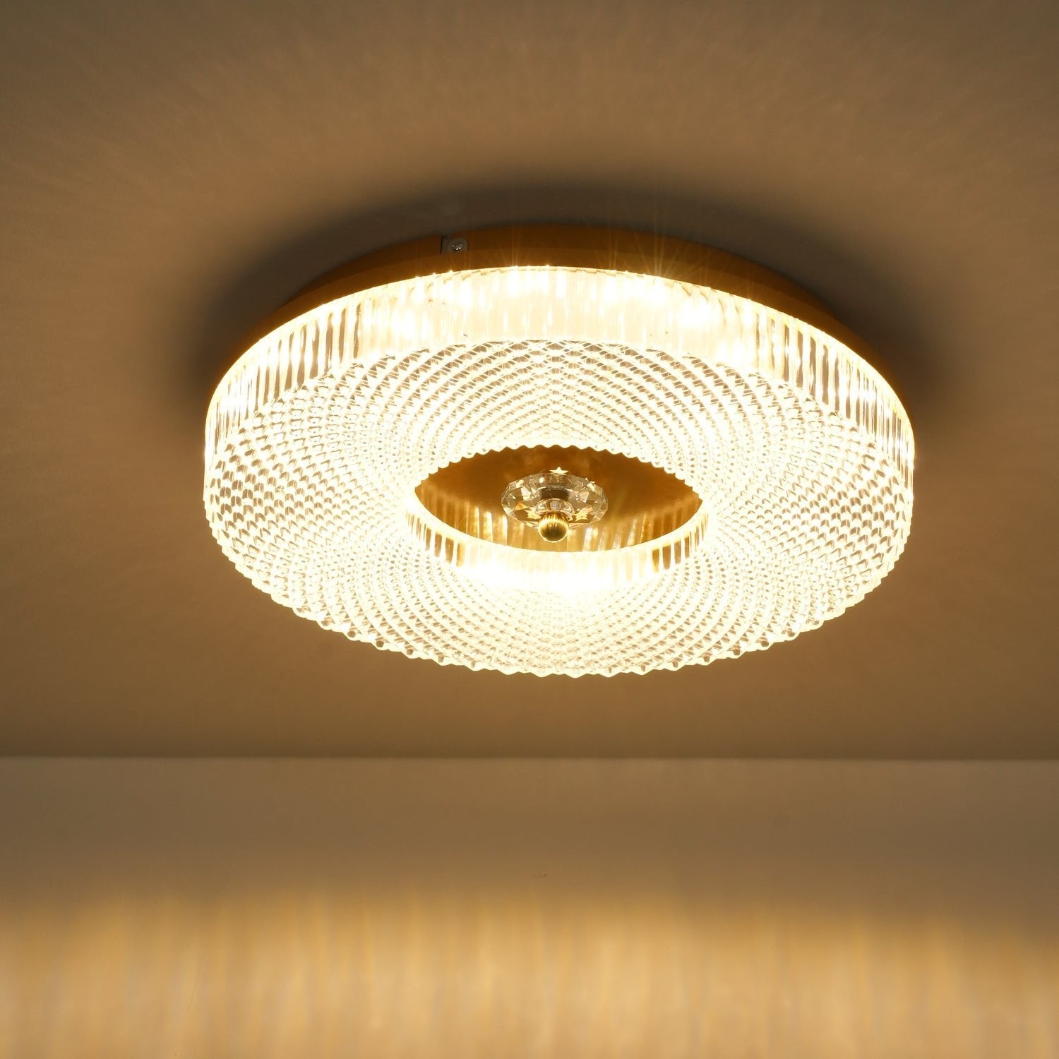 Flush Mount Ceiling Light Modern Round with Textured Glass Diffuser