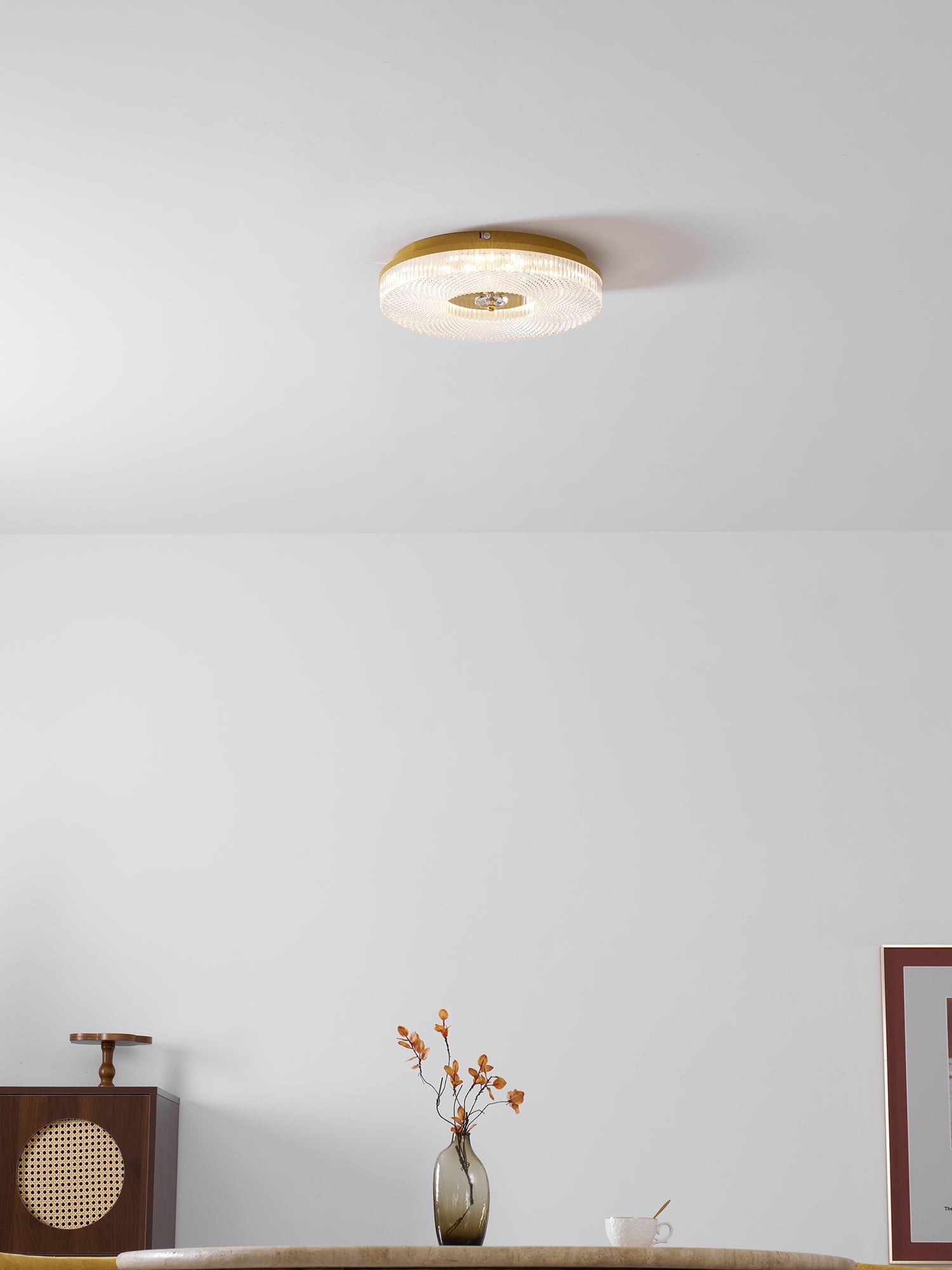Flush Mount Ceiling Light Modern Round with Textured Glass Diffuser
