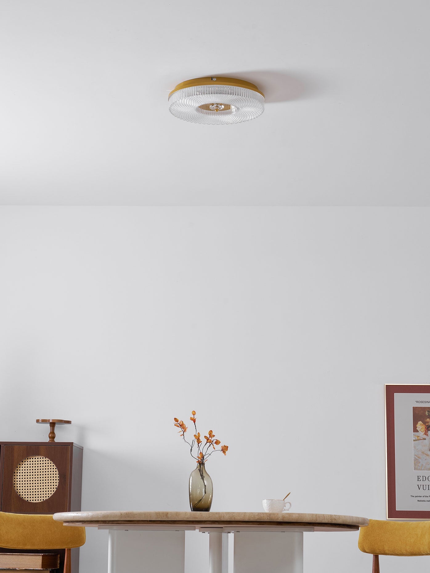 Flush Mount Ceiling Light Modern Round with Textured Glass Diffuser