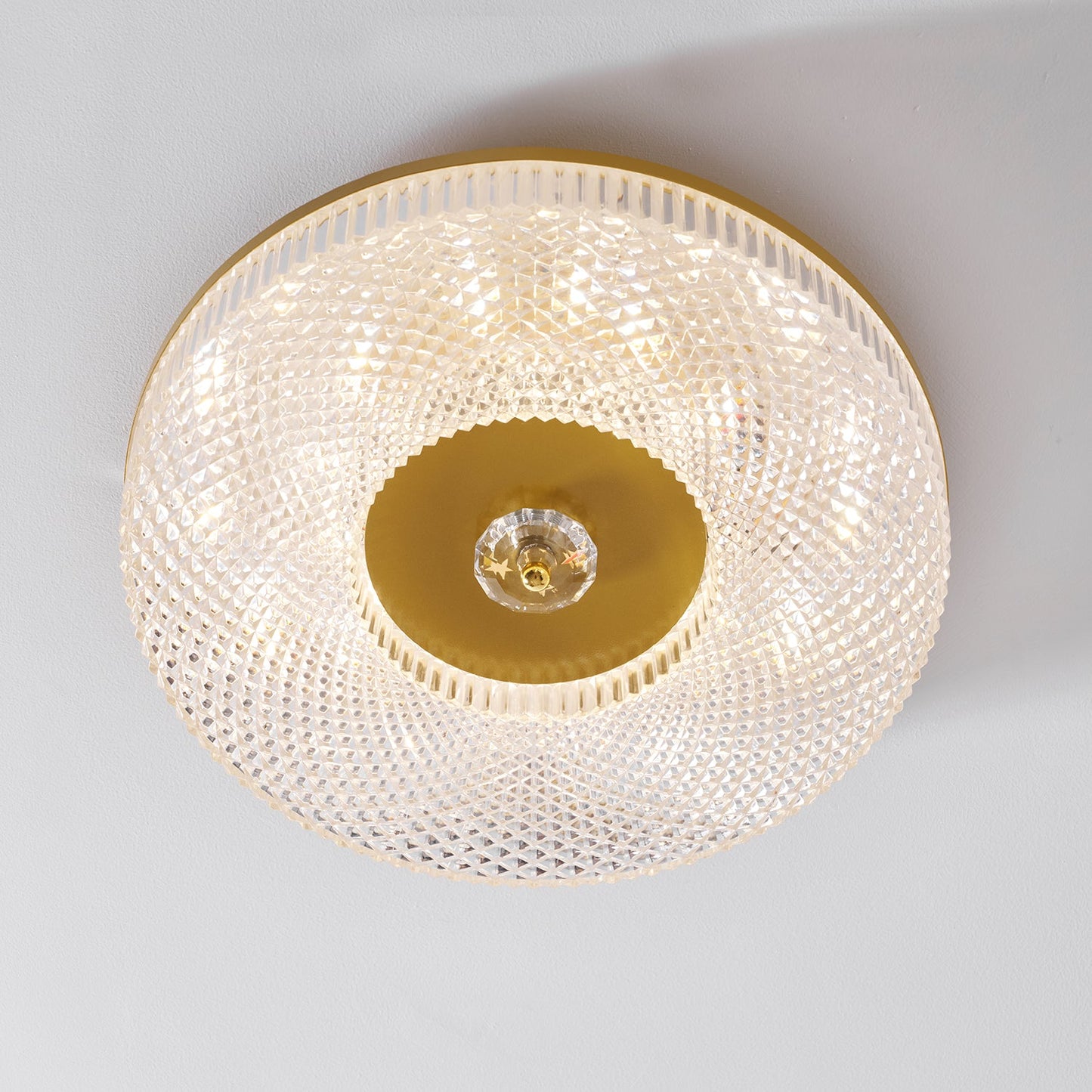 Flush Mount Ceiling Light Modern Round with Textured Glass Diffuser